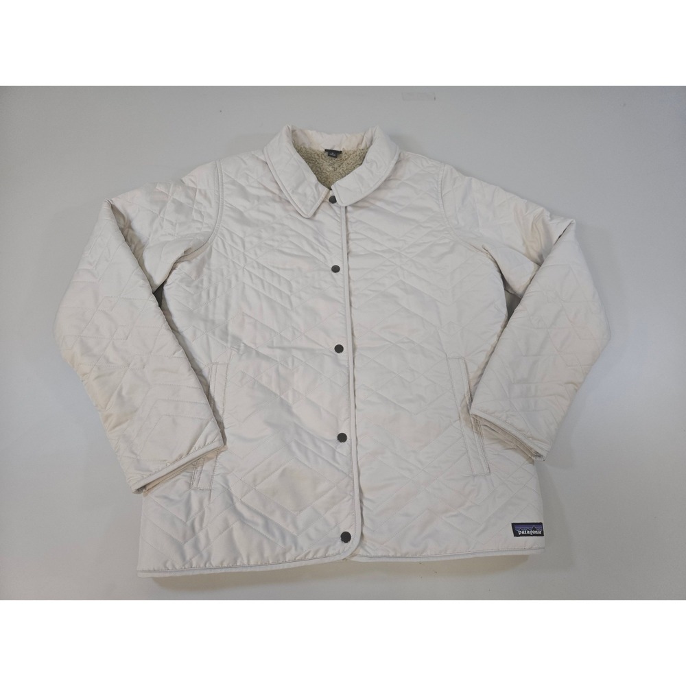 Patagonia Womens Los Gatos Quilted Fleece Lined Snap Front Jacket Cream Size M